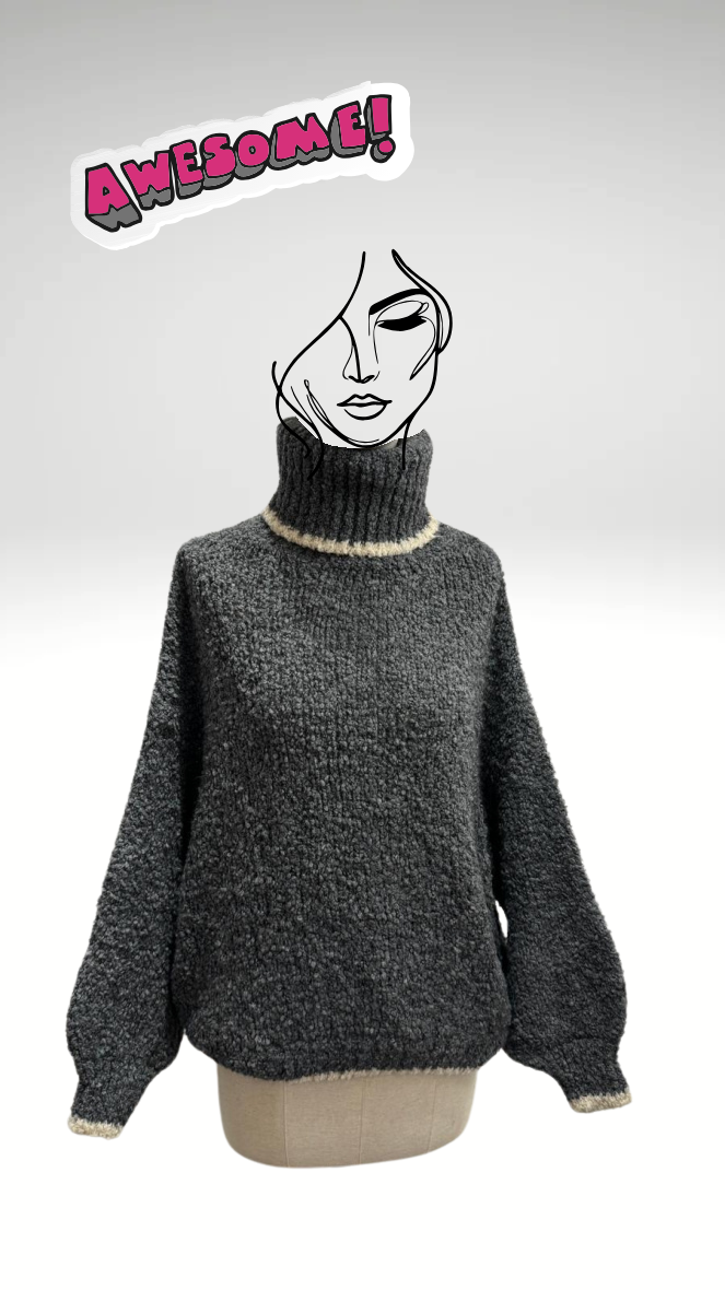 Oversize Strick-Rollkragenpullover mit Farbdetail