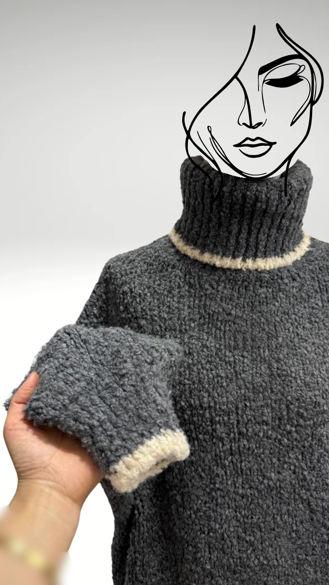 Oversize Strick-Rollkragenpullover mit Farbdetail