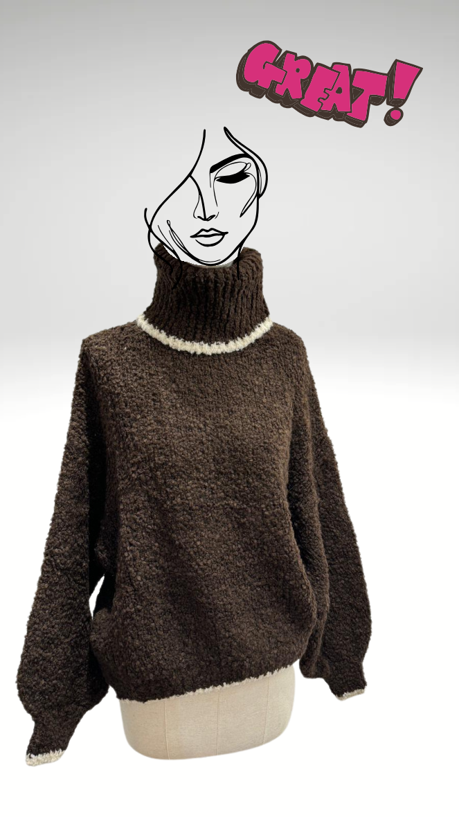 Oversize Strick-Rollkragenpullover mit Farbdetail