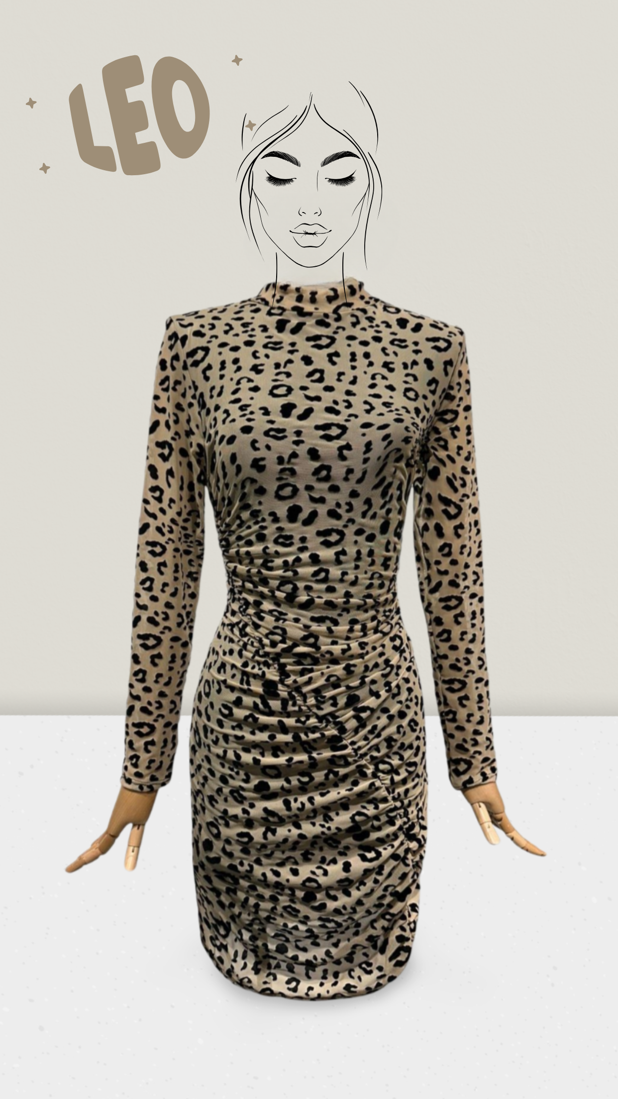 Mini-Kleid mit langen Ärmeln und modernem Leopardenprint