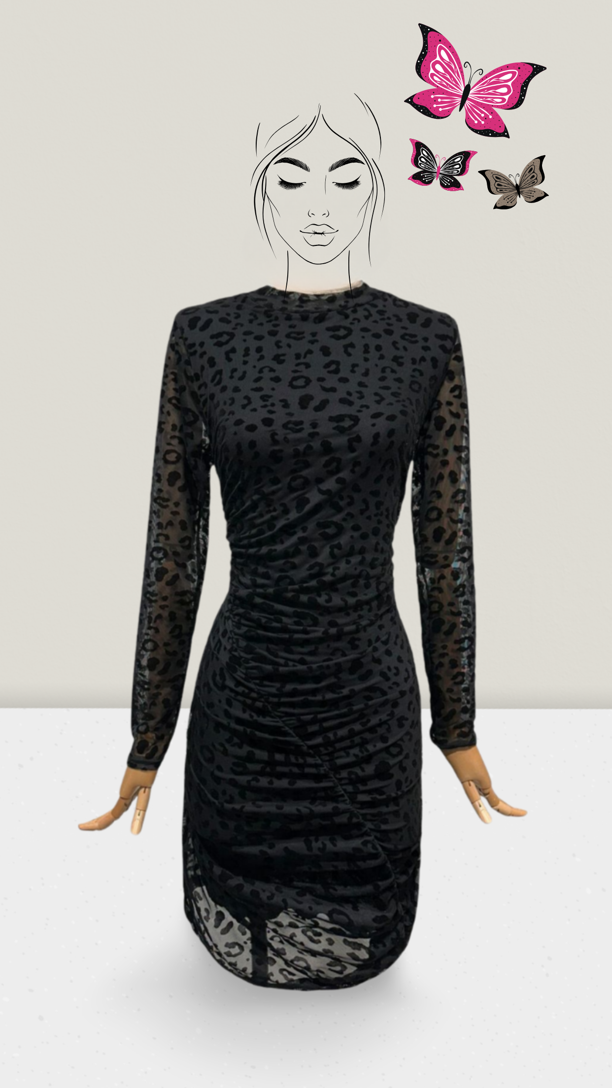 Mini-Kleid mit langen Ärmeln und modernem Leopardenprint