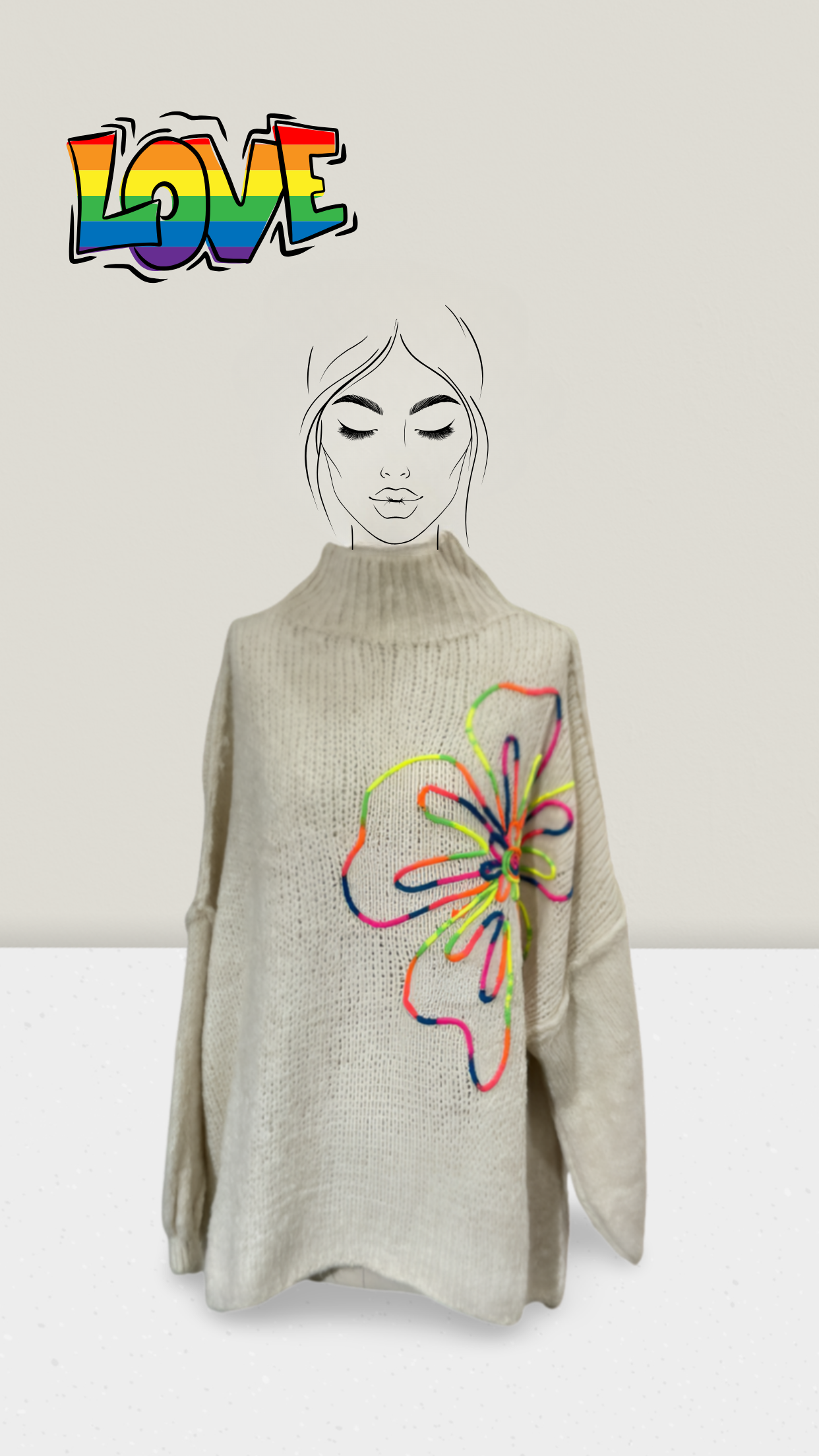 Oversize-Pullover mit bunter Blumenapplikation