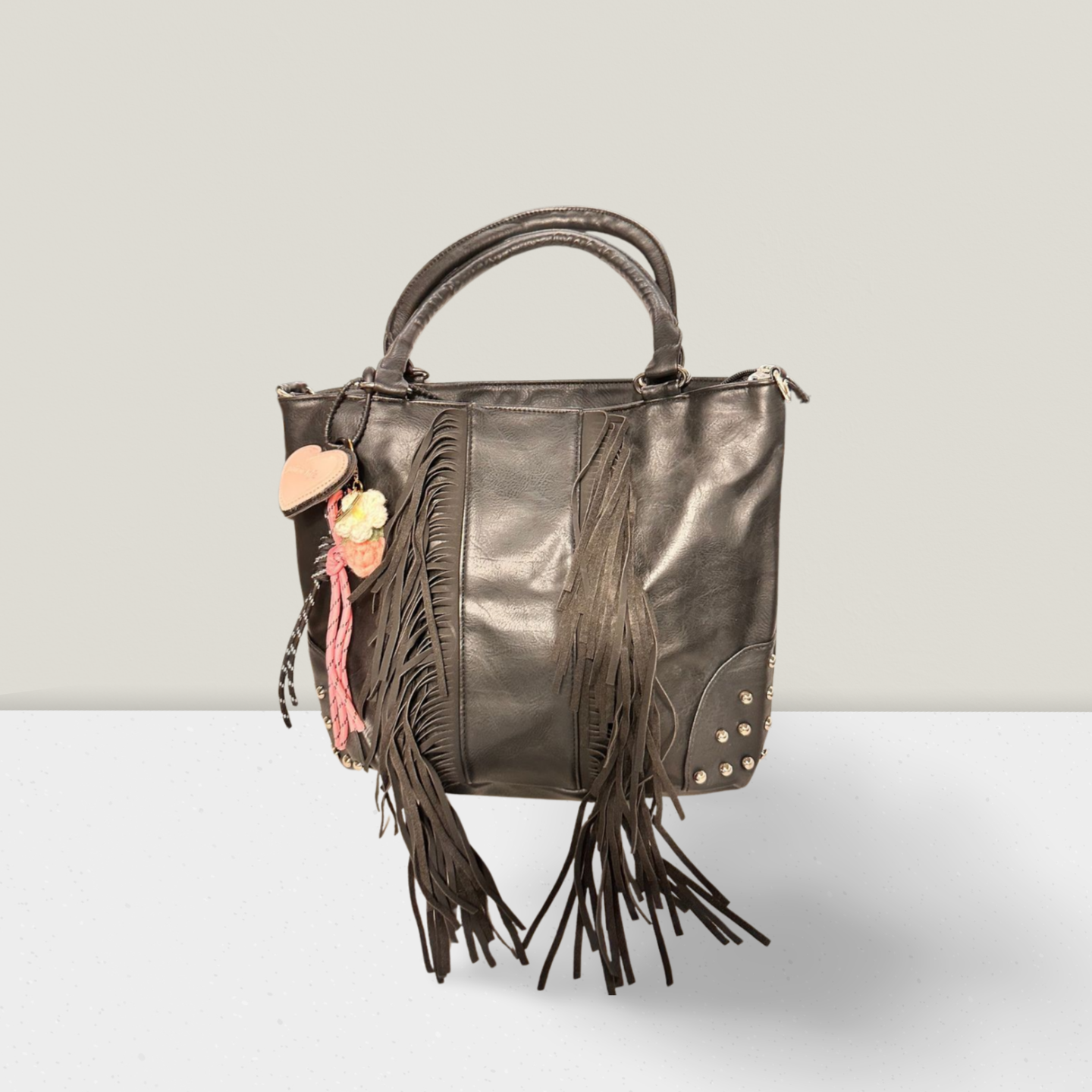 Stylische Boho-Tasche in Schwarz und Rosa