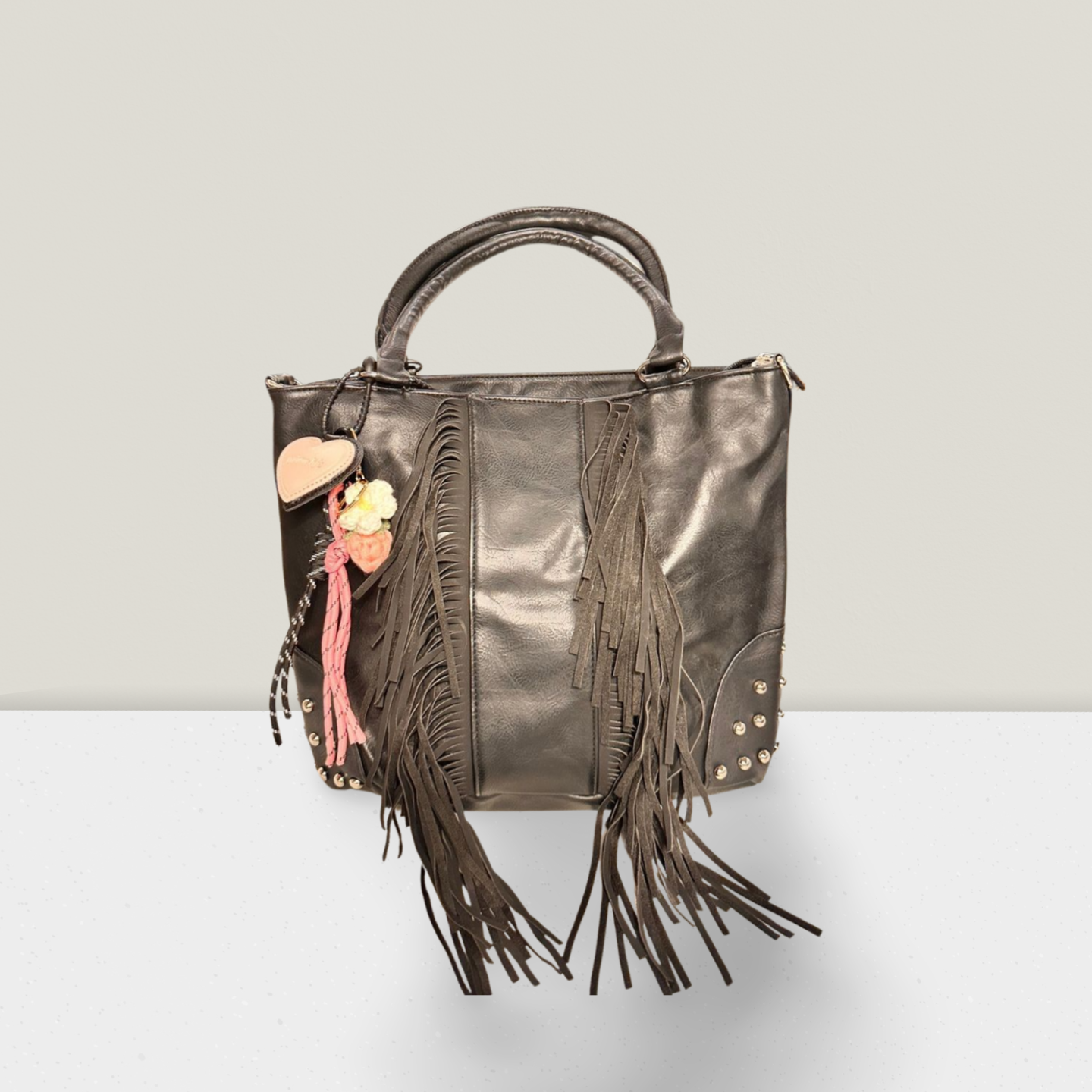 Stylische Boho-Tasche in Schwarz und Rosa