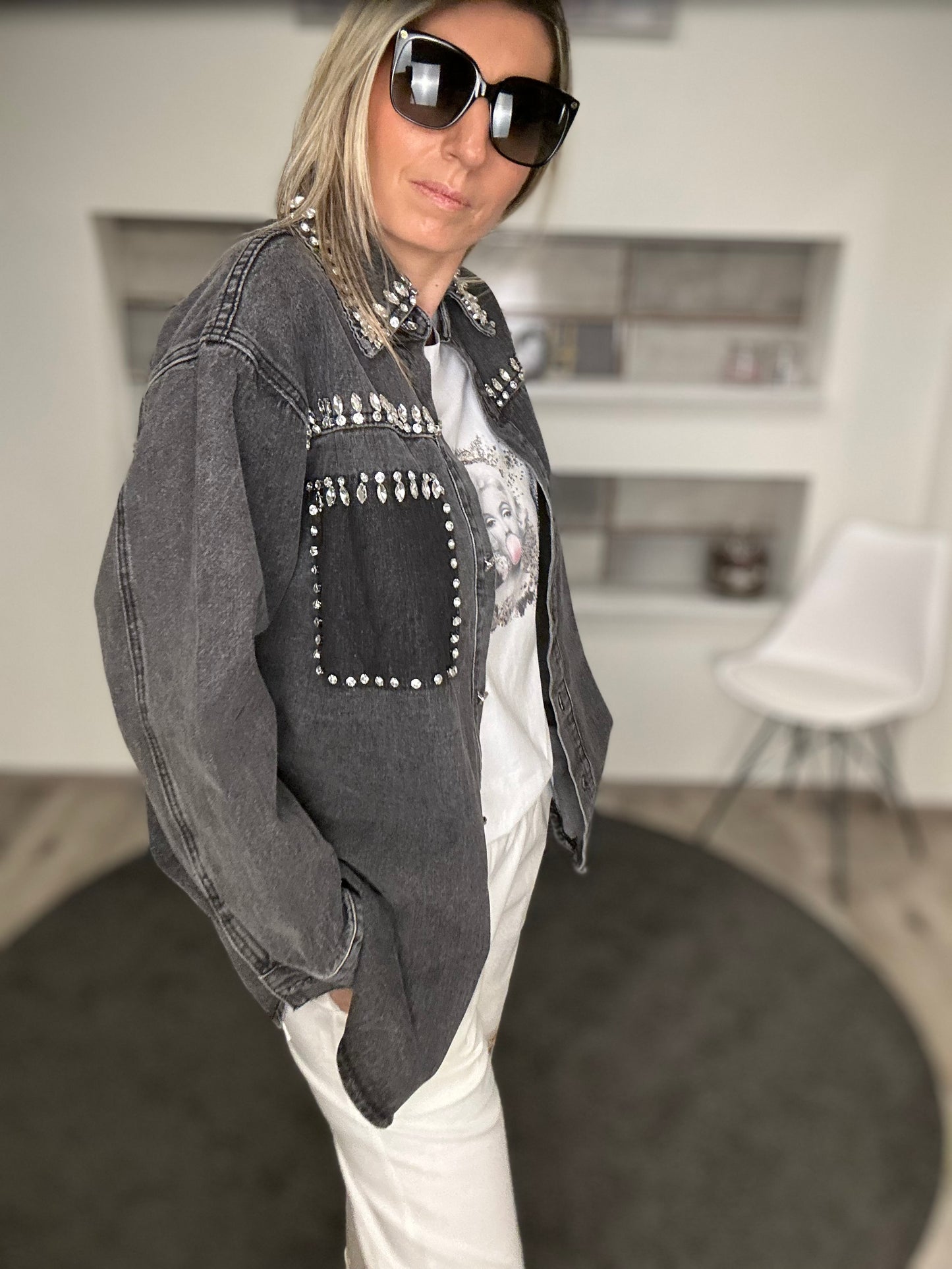 Strass-Jeansbluse– Glamour Denim