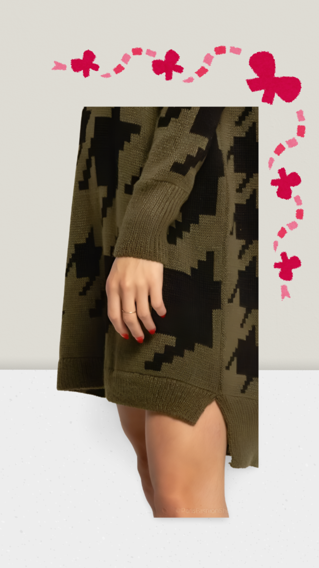 Pulloverkleid mit Rollkragen und Hahnentrittmuster