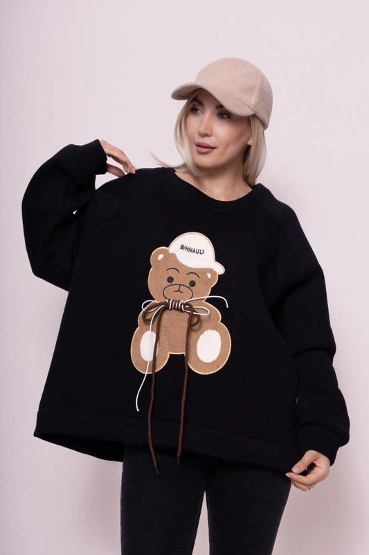 Oversize Kapuzenpullover mit Teddy-Applikation